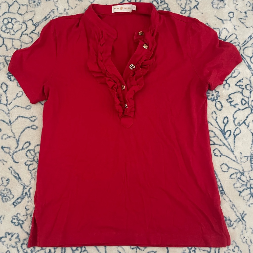 Tory Burch Red Ruffle Blouse